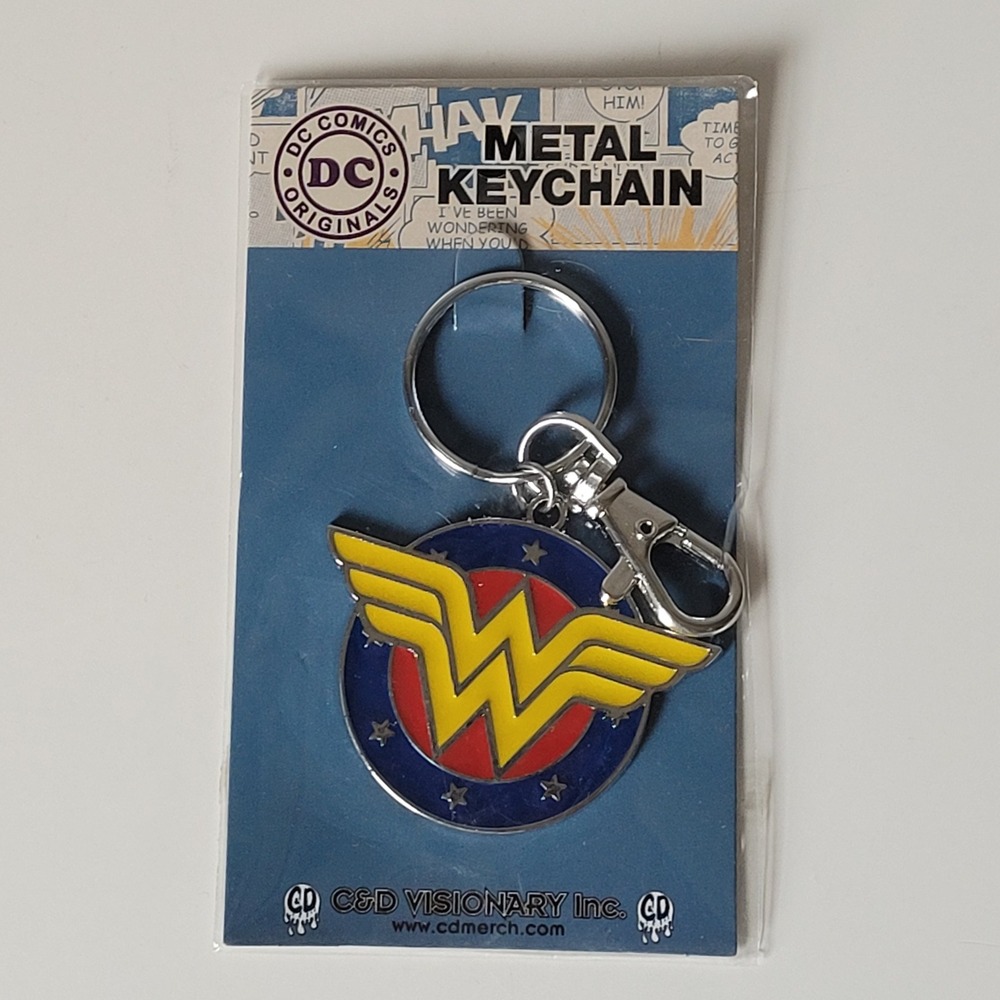DC Comics Wonder Woman Keychain Unisex OS Yellow New Metal Logo Superhero Retro